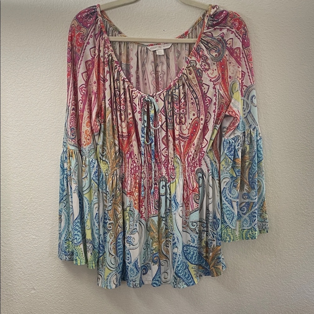 Boston Proper Multicolor Paisley Peasant flared Tunic 24x27 feminine hippie L
